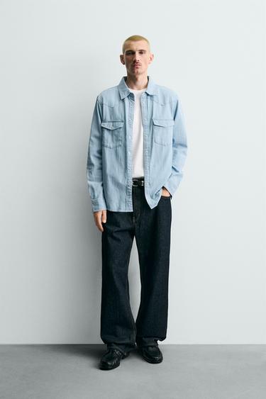 CAMISA DENIM WESTERN - Azul claro de Zara