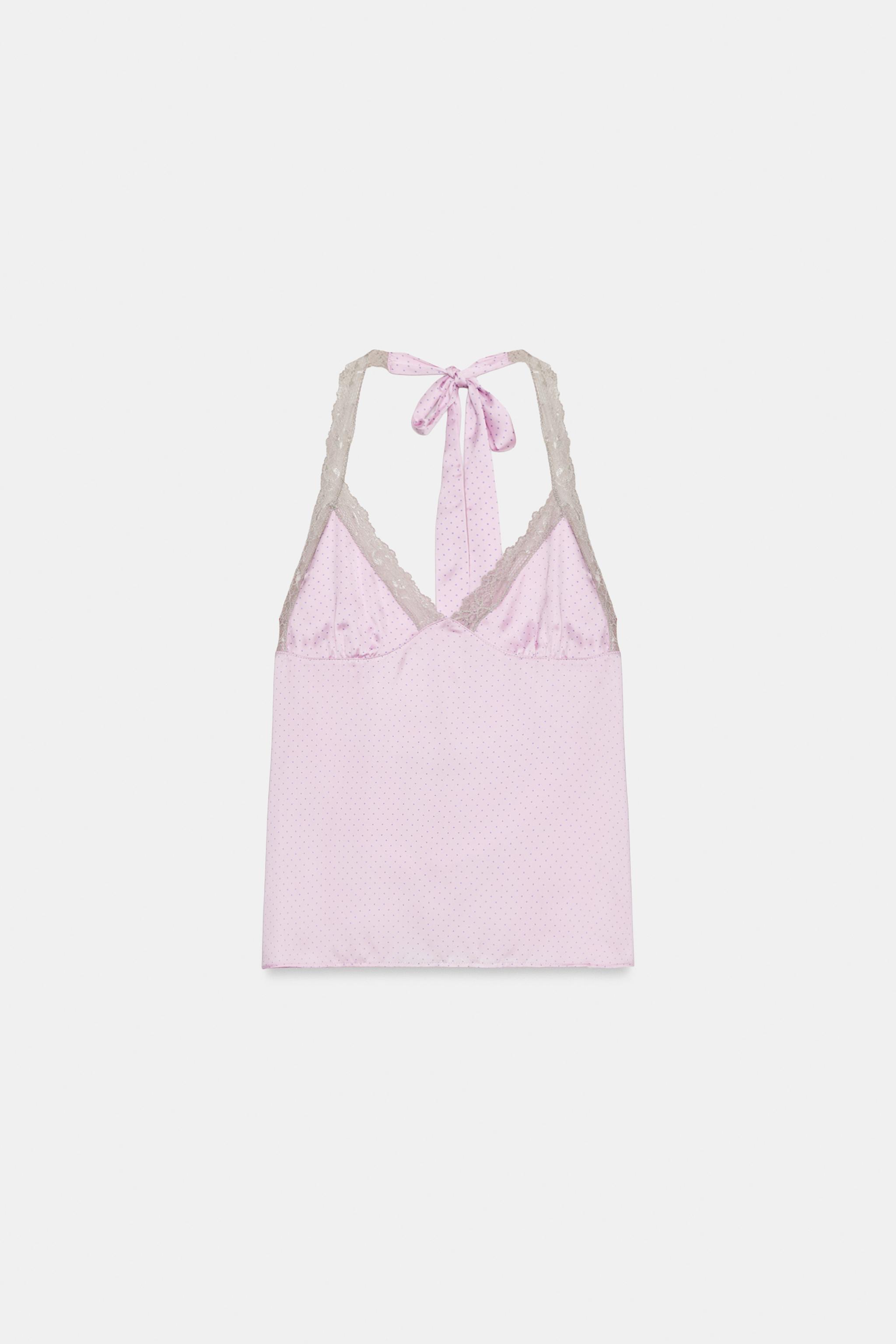SATIN DOTS LACE TOP — Pinks
