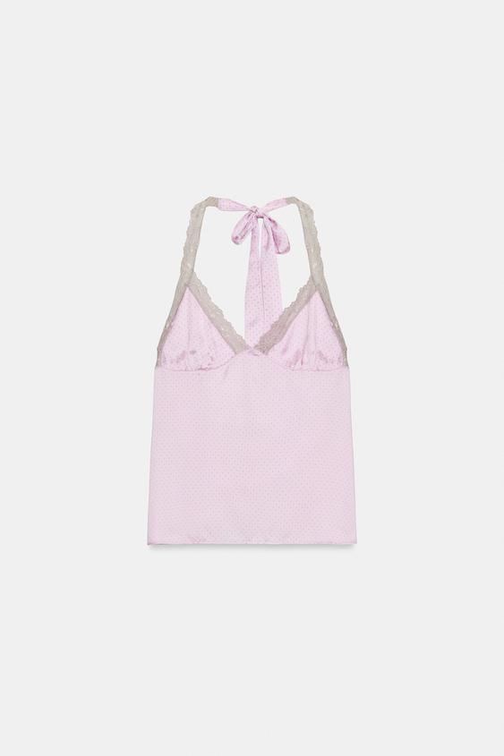 TOP SATINADO ENCAJE LUNARES - Rosas de Zara - Imagen 0