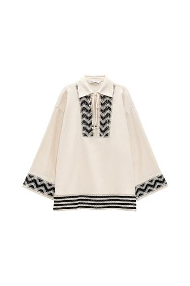 CROCHET LINEN BLEND BLOUSE