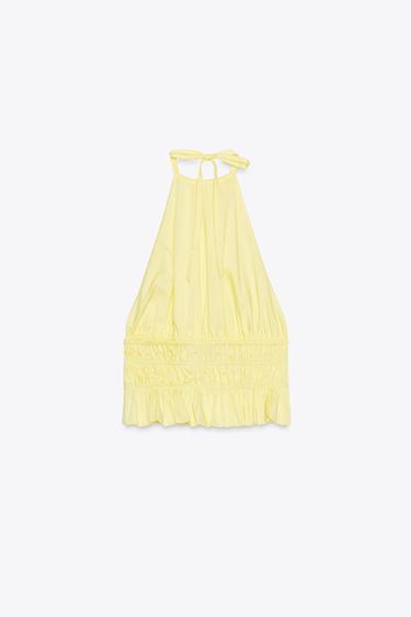 TOP HALTER SATINÉ - Jaune de Zara - Image 5