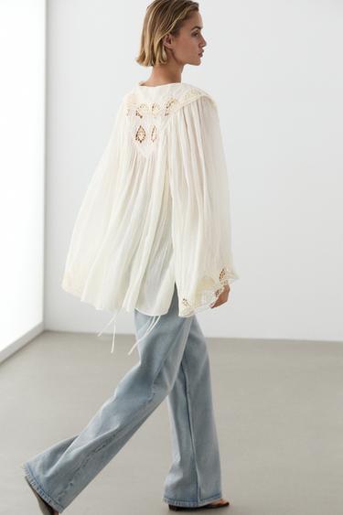 Zara Embroidered flowing blouse - Ecru