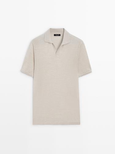 Zara Knit V-neck polo shirt - BEIGE