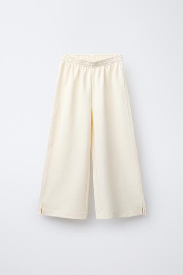 PANTALON INTERLOCK À JAMBES LARGES - Écru de Zara