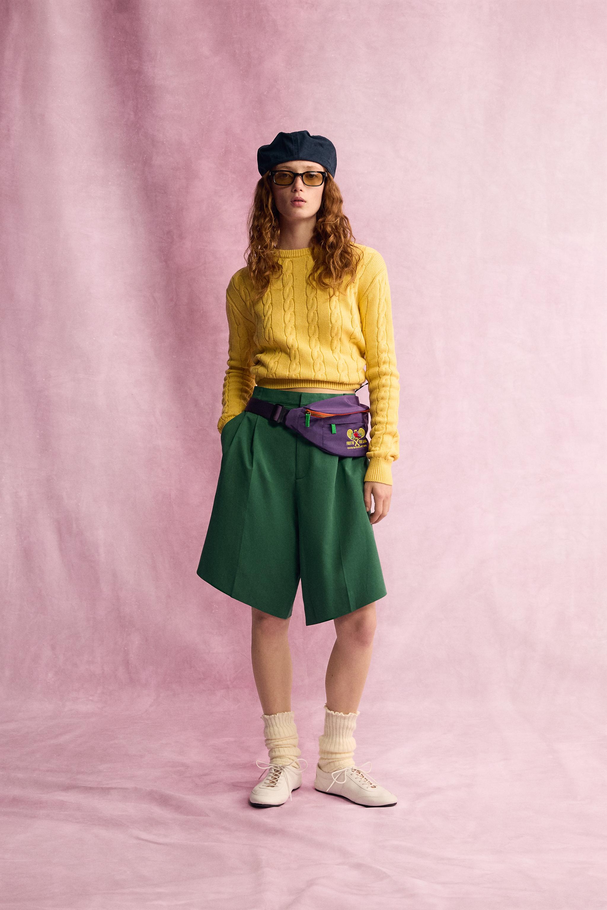 Zara OVERSIZE BURGULU ÖRGÜ FRUIT OF THE LOOM™ KAZAK