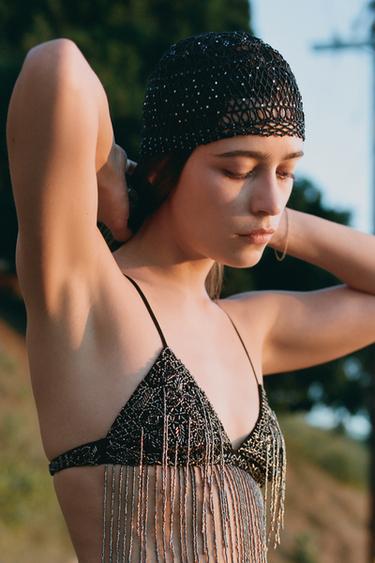 BEADED FRINGE BRA - Black by Zara - Image 0