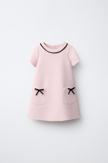 CONTRAST PIPING AND BOW DRESS - Pastel pink by Zara