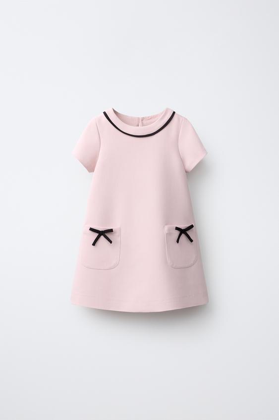 VESTIDO VIVOS Y LAZOS CONTRASTE - Rosa pastel de Zara - Imagen 0