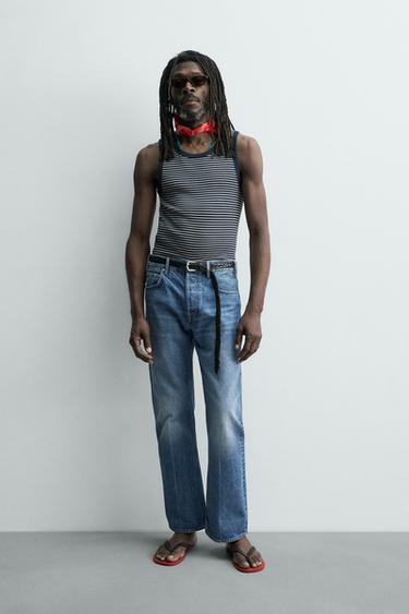 CAMISETA TANK JACQUARD RAYAS X AARON LEVINE - Crudo / Rojo de Zara