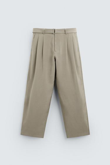 PLEATED TROUSERS WITH BELT - Grey by Zara