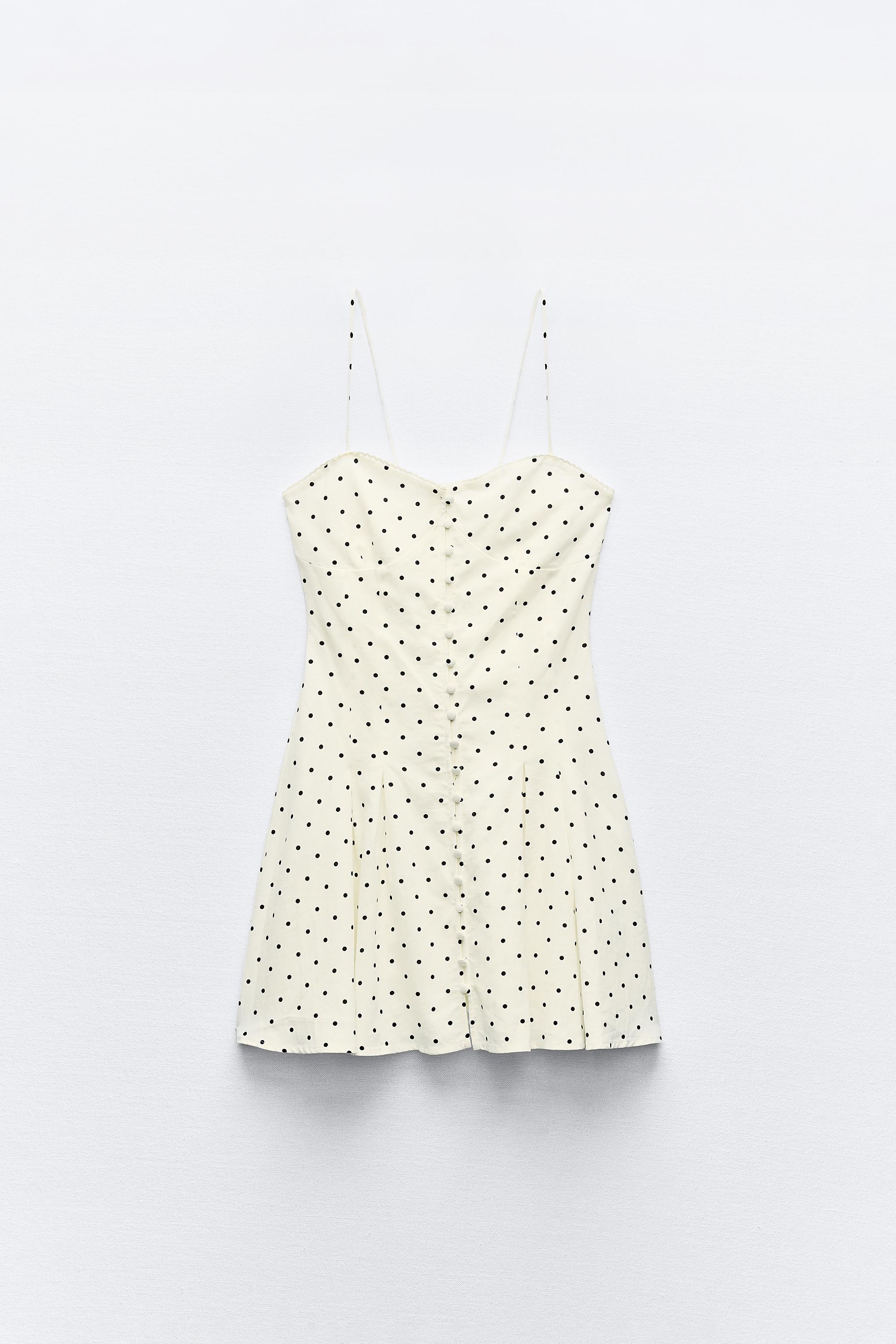 LINEN BLEND POLKA DOT MINI DRESS - Ecru / Black | ZARA United States