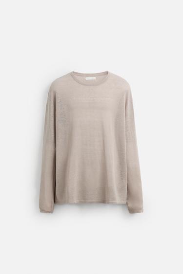 100% LINEN SWEATER - Beige by Zara