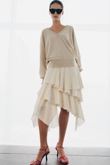 ZW COLLECTION FLOWING RUFFLE SKIRT - Beige / Green by Zara - Image 2
