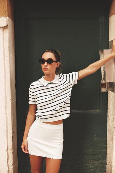 მინი ქვედაბოლო ტრიკოტაჟი მარგალიტები - Zara-ს Oyster-white