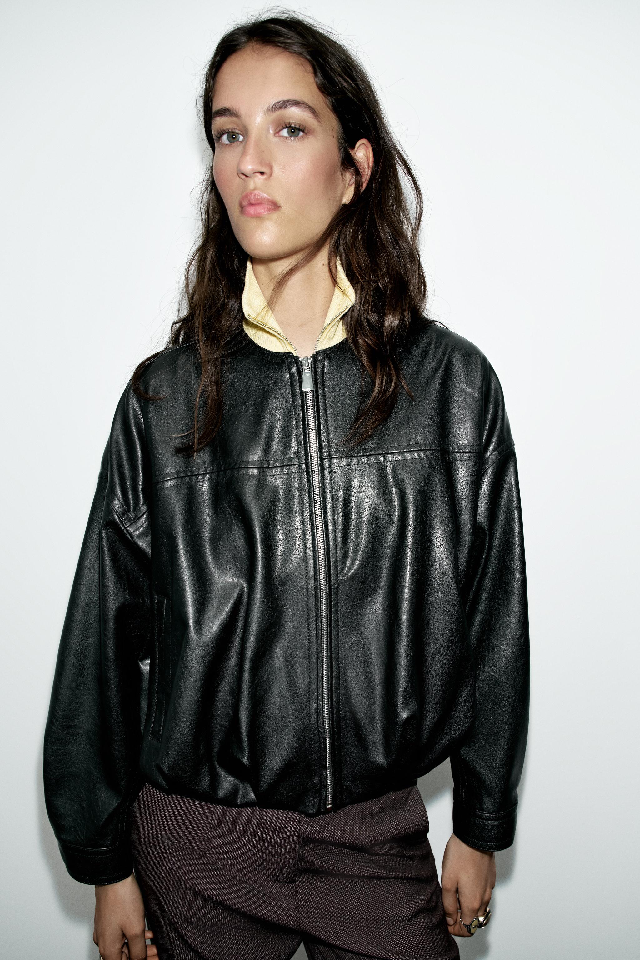 Zara Suni Deri Balon Bomber Ceket görsel 2