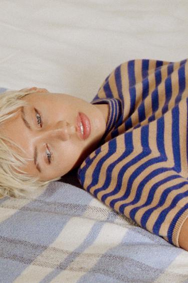 SHORT-SLEVE STRIPED 100% WOOL SWEATER — only one 2