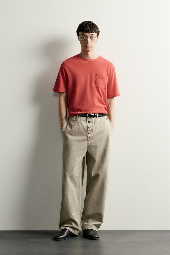 HERRINGBONE BALLOON FIT TROUSERS - camel by Zara - Image 0