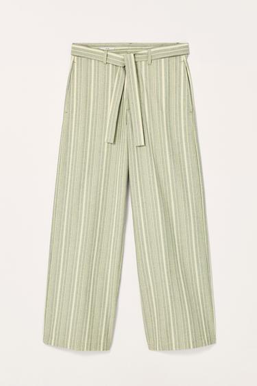 LIMITED EDITION STRIPED WIDE-LEG TROUSERS - White / Green by Zara