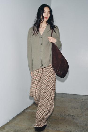 100% WOOL CARDIGAN WITH V-NECK - Taupe grey by Zara - Image 0