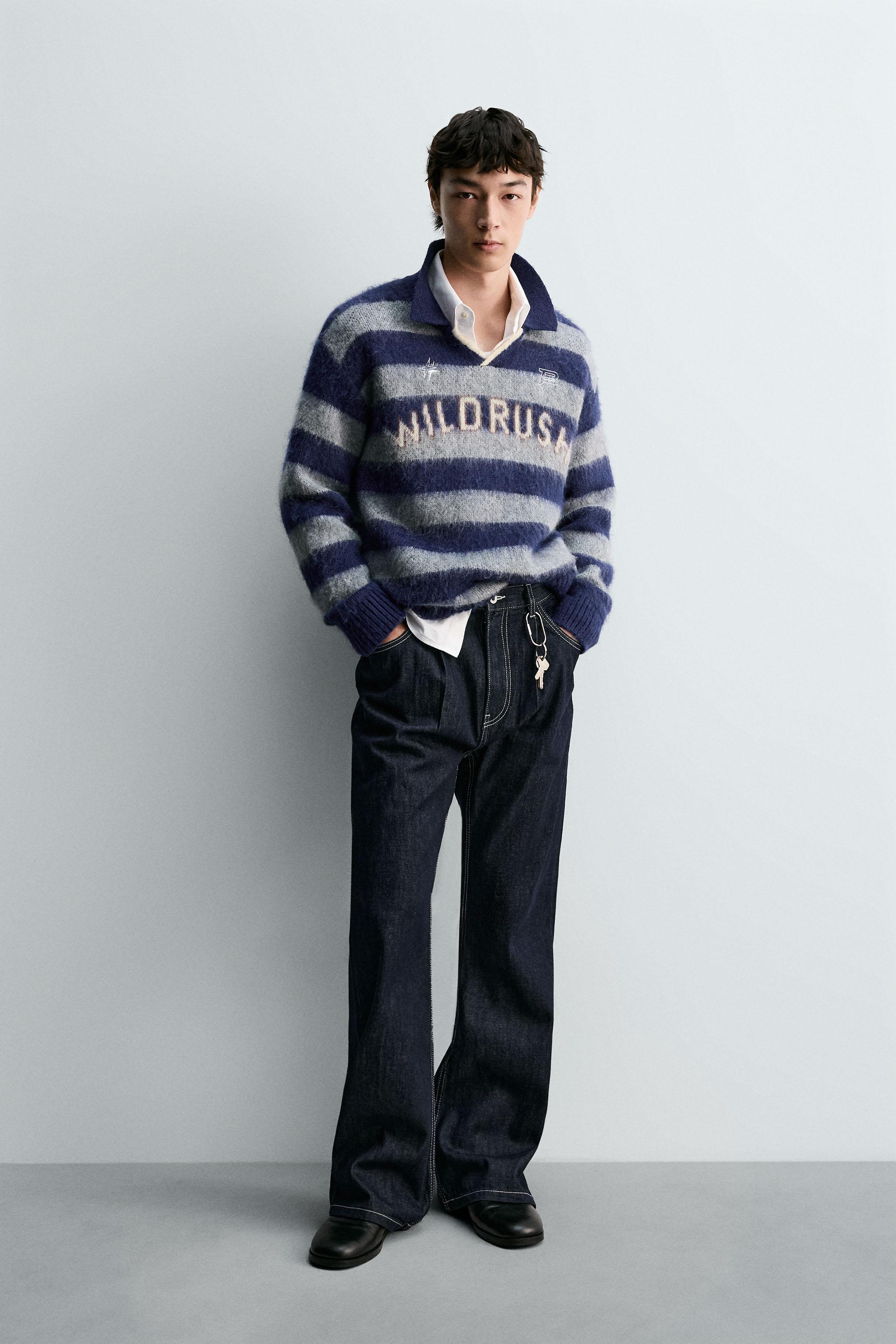 BRUSHED JACQUARD KNIT POLO SHIRT - Blue / Grey | ZARA South Africa
