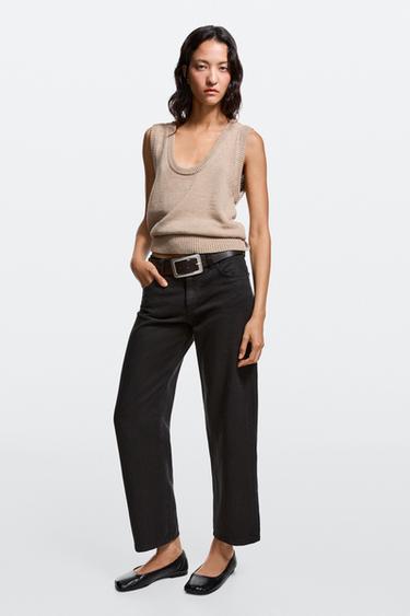 Zara Low-rise cropped straight-leg jeans - Black