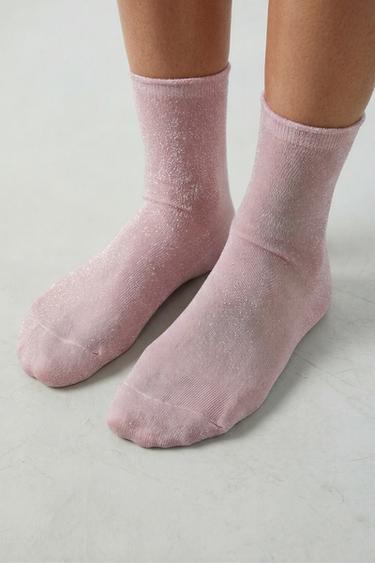 LOT DE DEUX CHAUSSETTES MI-HAUTES AVEC BRILLANT - Rose de Zara