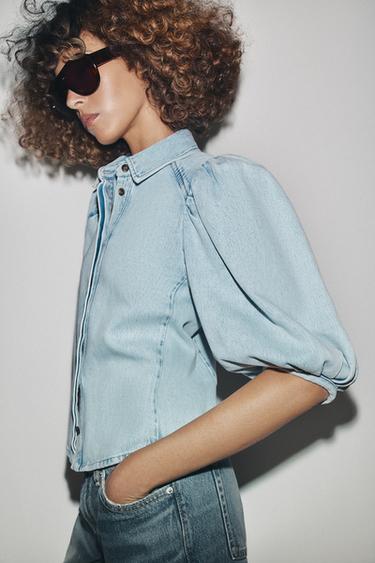 ZW COLLECTION DENIM BLOUSE - Light blue by Zara
