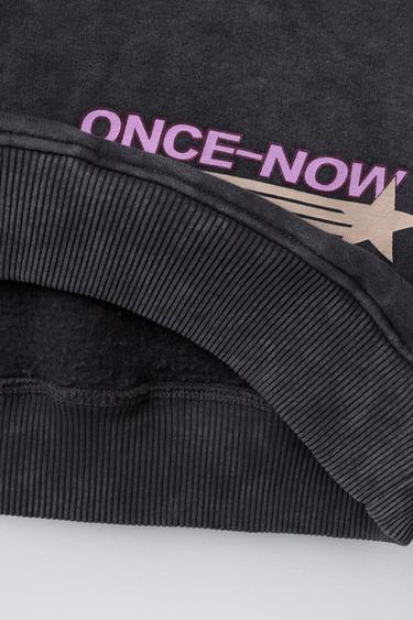 FADED HOODIE WITH SLOGAN PRINT - Anthracite grey by Zara - Image 3