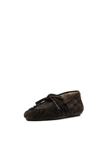 Mocassins croûte de cuir froncés avec nœud - Marron de Zara