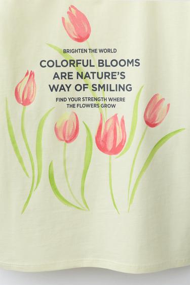 FLORAL PRINT T-SHIRT - Lime by Zara - Image 3