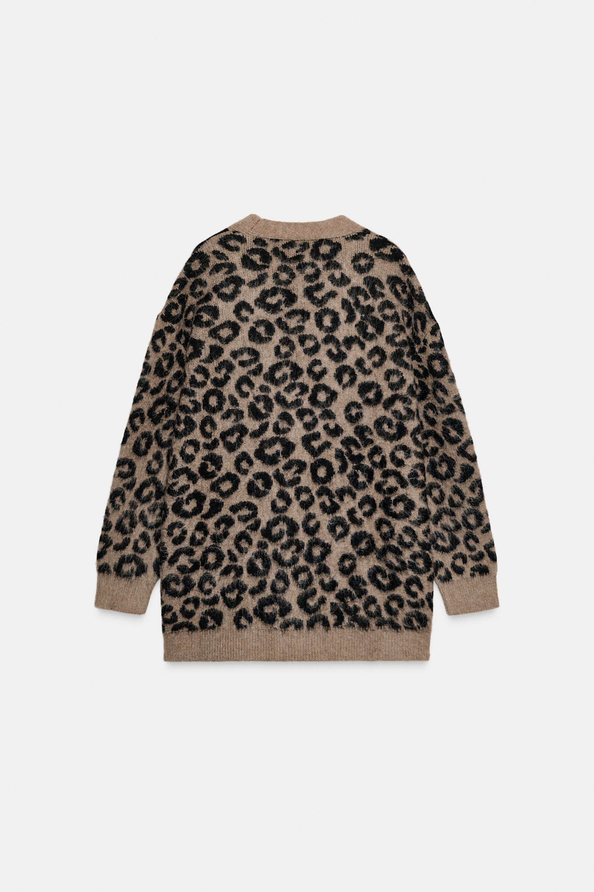 OVERSIZED ANIMAL JACQUARD KNIT CARDIGAN - Leopard | ZARA Thailand