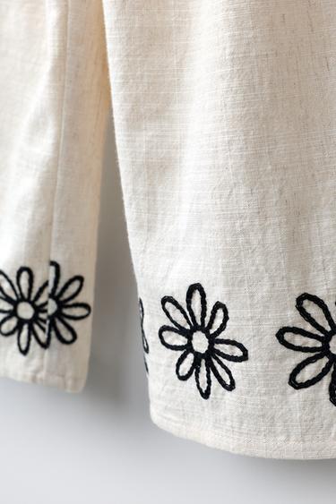 JUPE-CULOTTE À FLEURS BRODÉES - Beige clair de Zara - Image 3