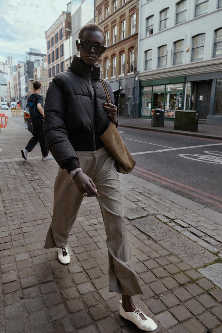 COMBINED CROPPED PUFFER JACKET Black ZARA India - Main Image