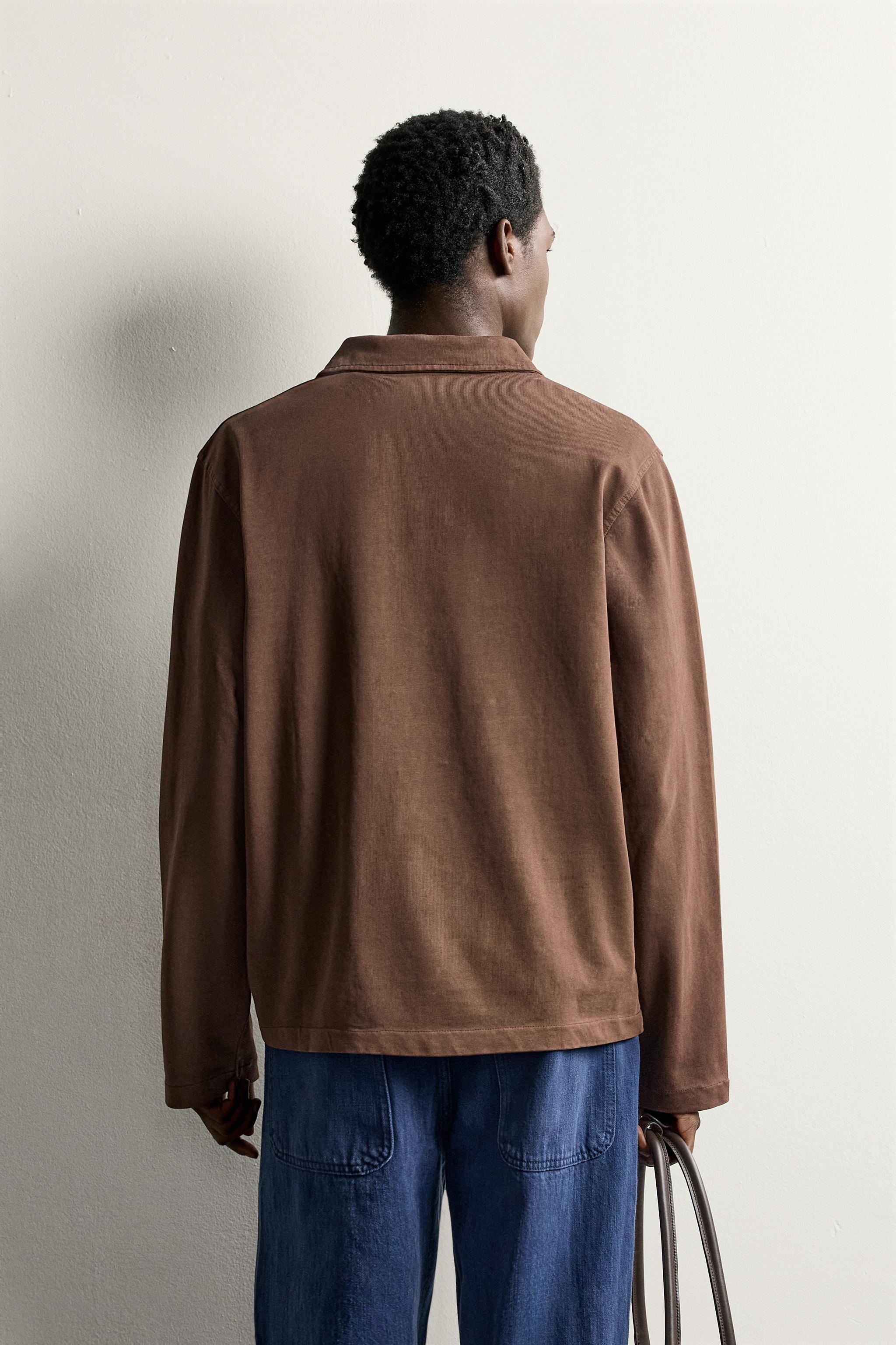 Мужские рубашки Zara WASHED DRAWSTRING POLO SHIRT — фото 3