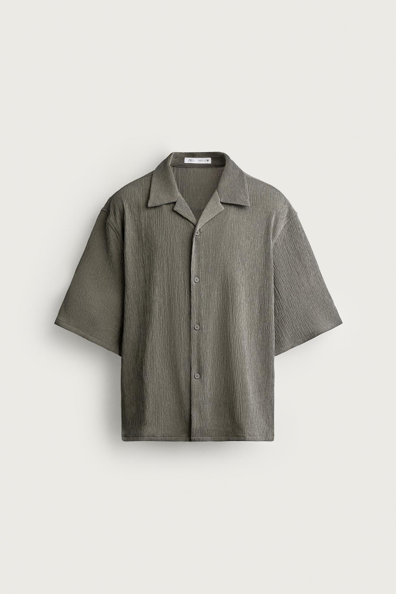 TEXTURED RELAXED FIT SHIRT — Light khaki