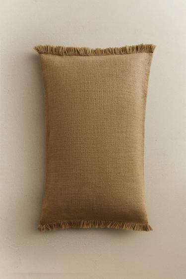 Zara FRINGED THROW PILLOW COVER - Sand