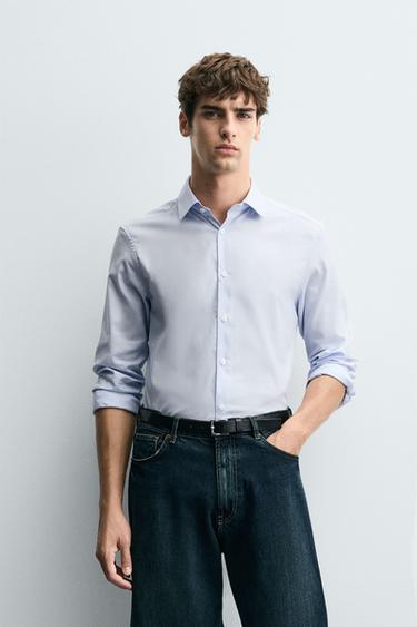 CAMISA SLIM FIT ESTRUCTURA - Celeste de Zara