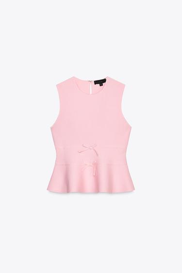 TOP PUNTO PEPLUM LAZOS - Rosa de Zara
