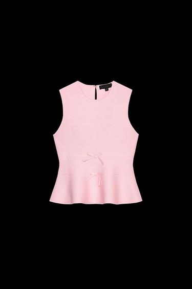 TOP PUNTO PEPLUM LAZOS - Rosa de Zara - Imagen 0