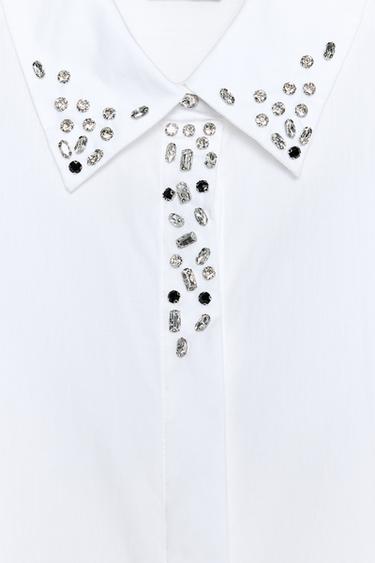 POPLIN SHIRT WITH JEWEL COLLAR - White by Zara - Image 8