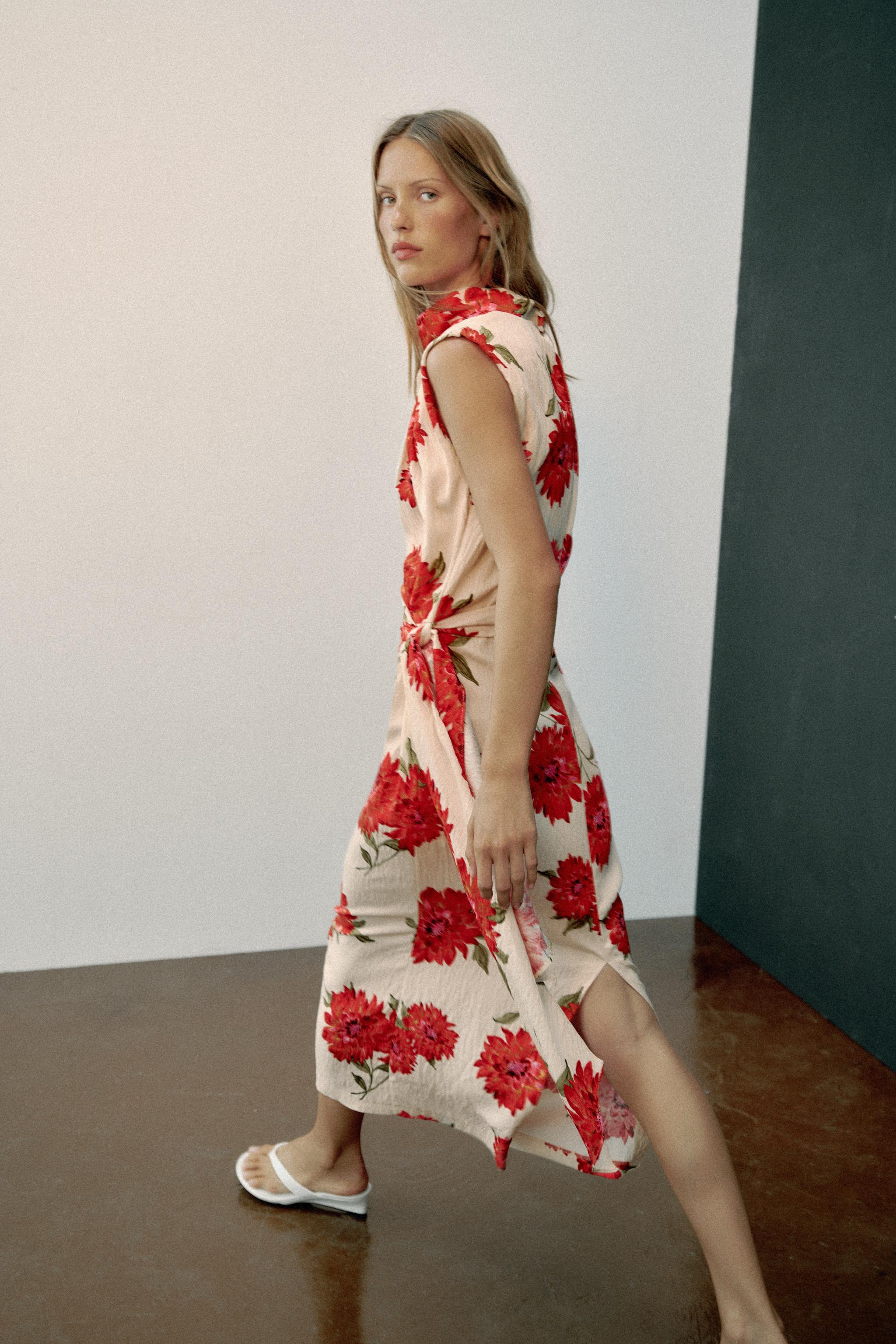 Женские платья Zara FLORAL PRINT BELTED MIDI DRESS — фото 5