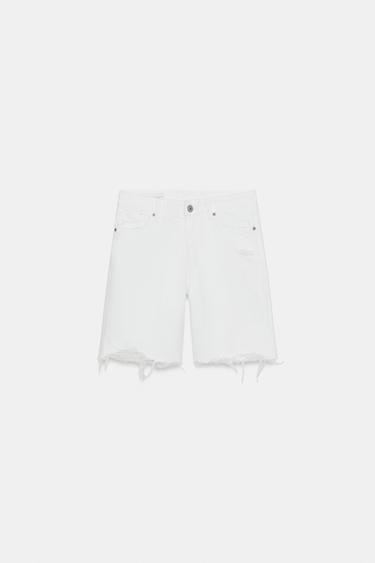 BERMUDA DENIM TRF ROTOS TIRO MEDIO - Blanco de Zara