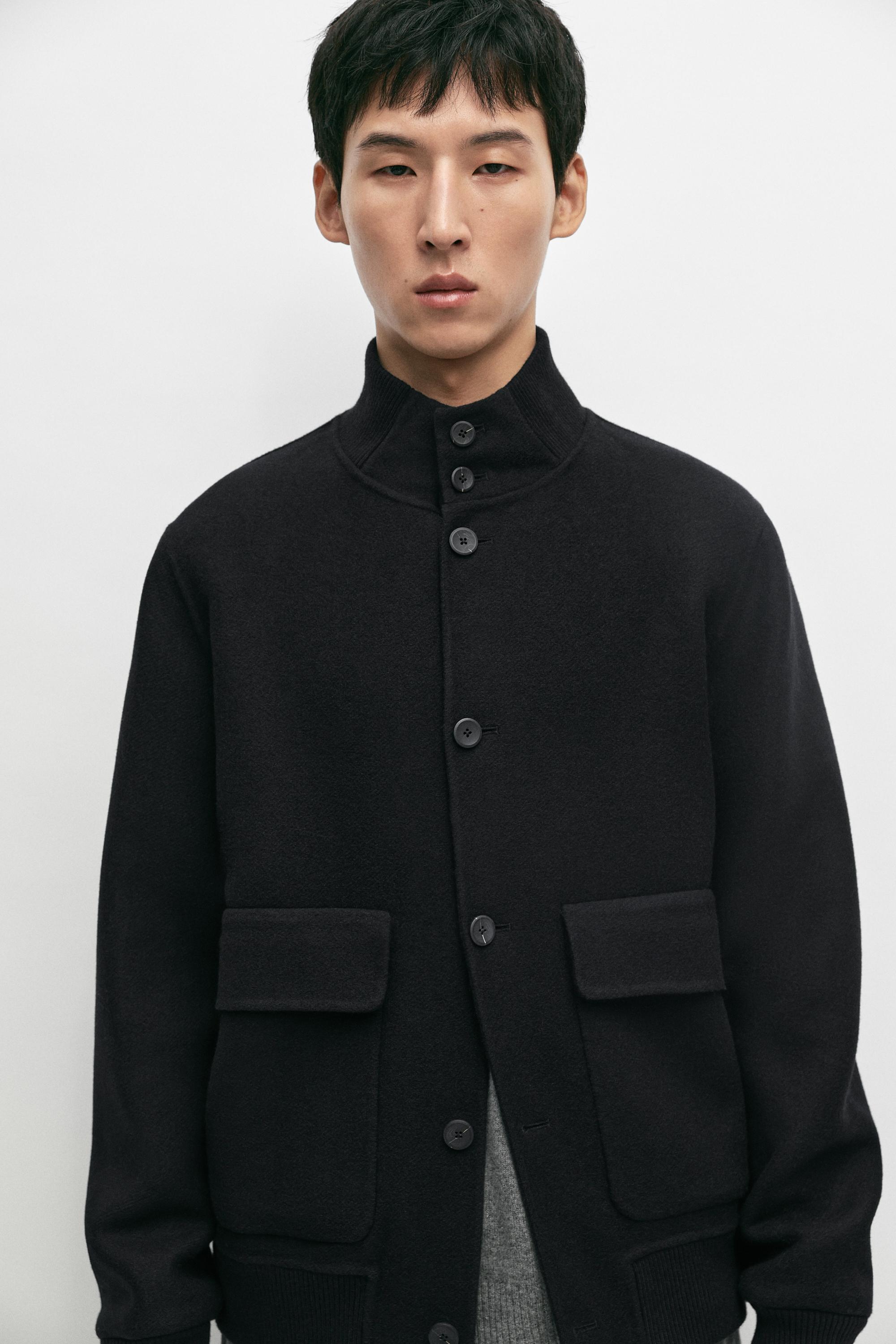 Wool blend pocket detail bomber jacket