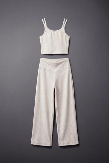 ENSEMBLE CÔTELÉ TOP ET PANTALON DROIT - Gris chiné de Zara