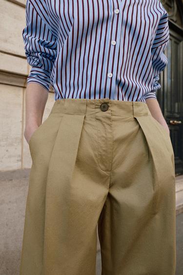 PANTALON BARREL À PINCES - Kaki de Zara - Image 5