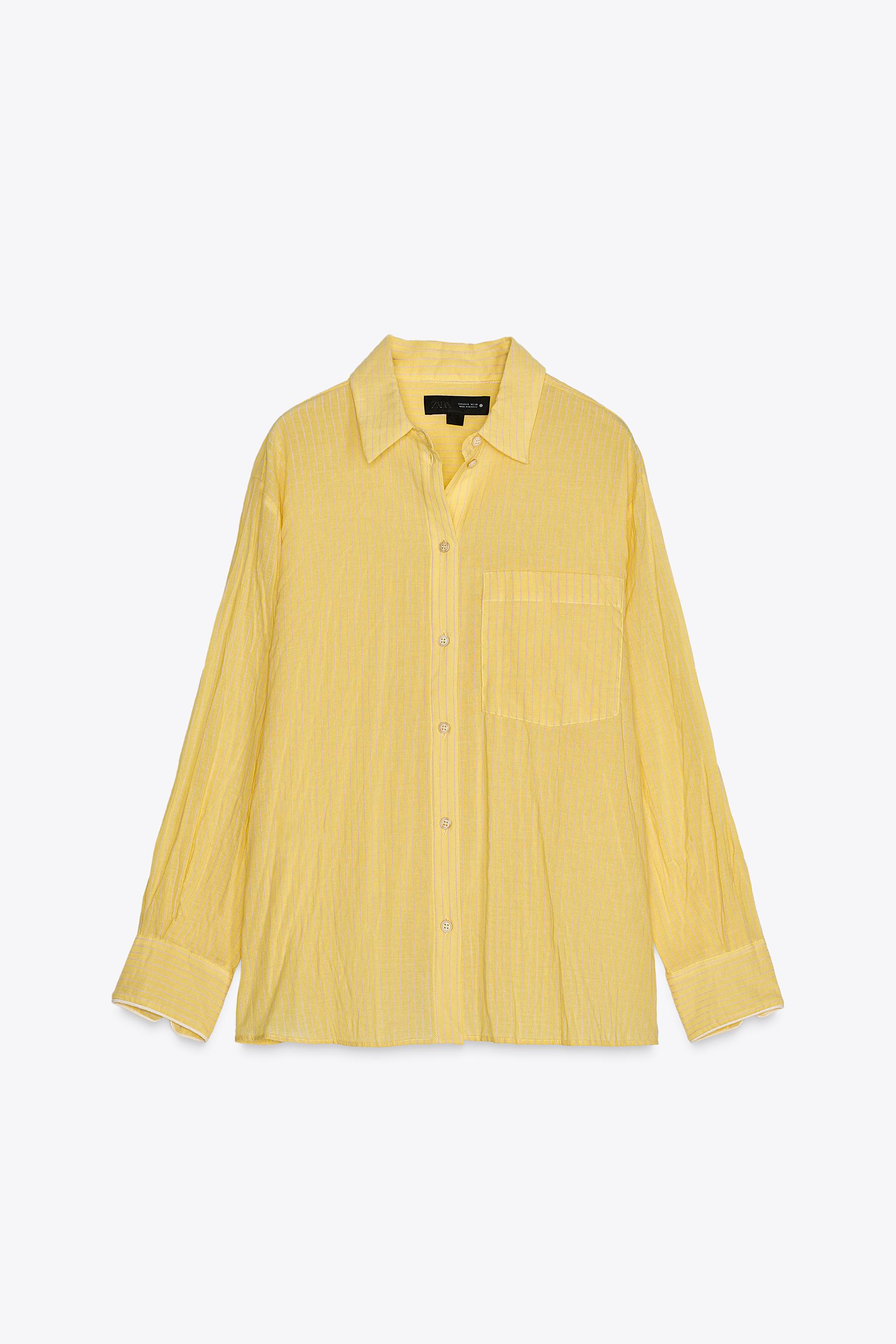 ZW COLLECTION STRIPED WRINKLED SHIRT - Yellow | ZARA United