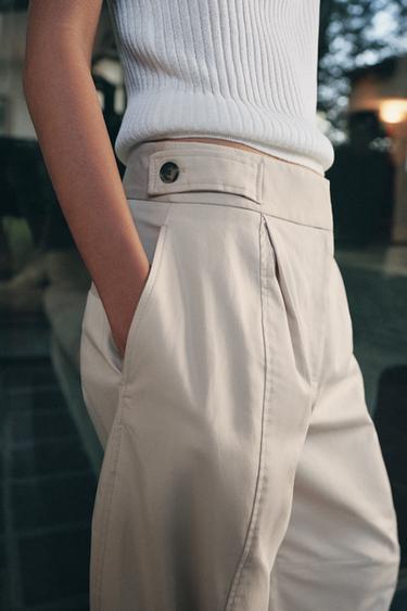 CHINO TROUSERS WITH BELT LOOPS ZW COLLECTION - Stone by Zara