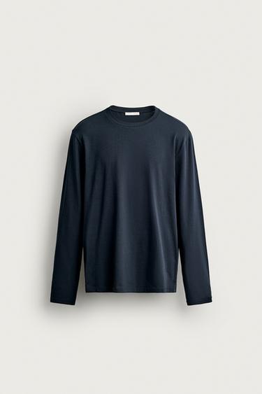 Zara LONG SLEEVE BASIC SLIM FIT T-SHIRT - Navy blue