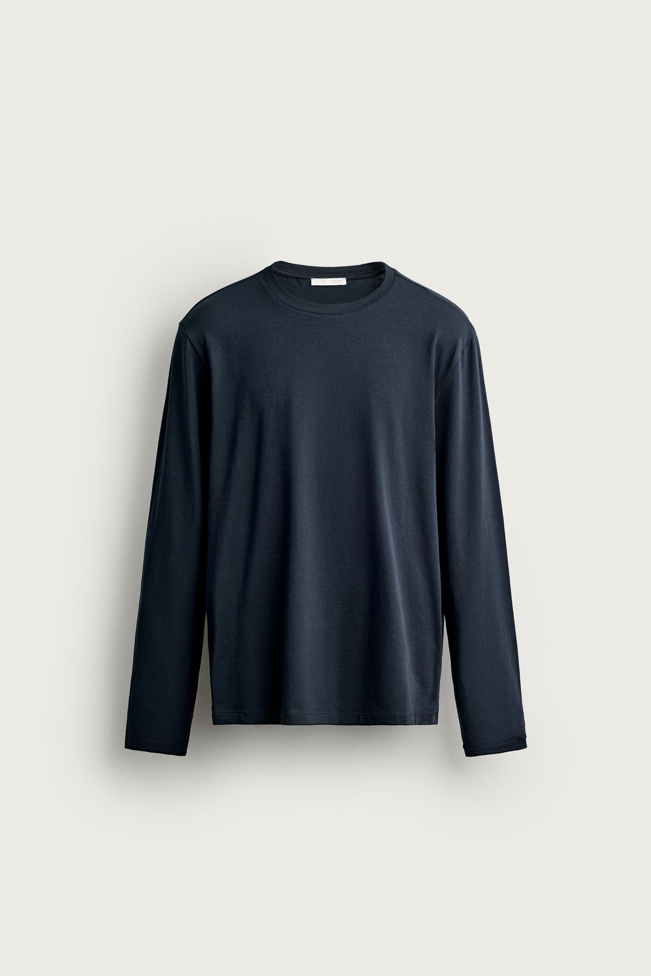 LONG SLEEVE SLIM FIT BASIC T-SHIRT — Navy blue