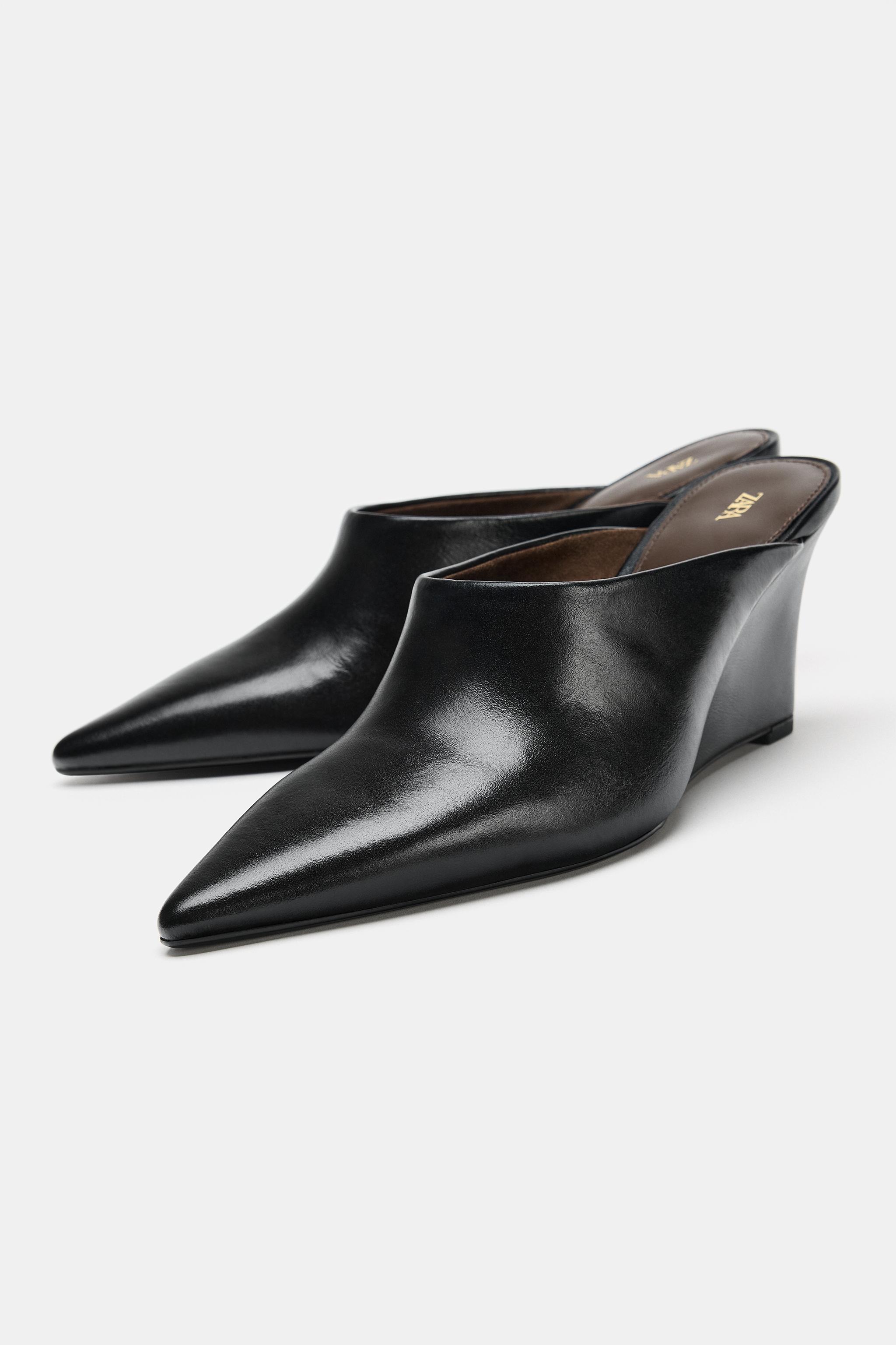 MULES À TALONS COMPENSÉS EN CUIR